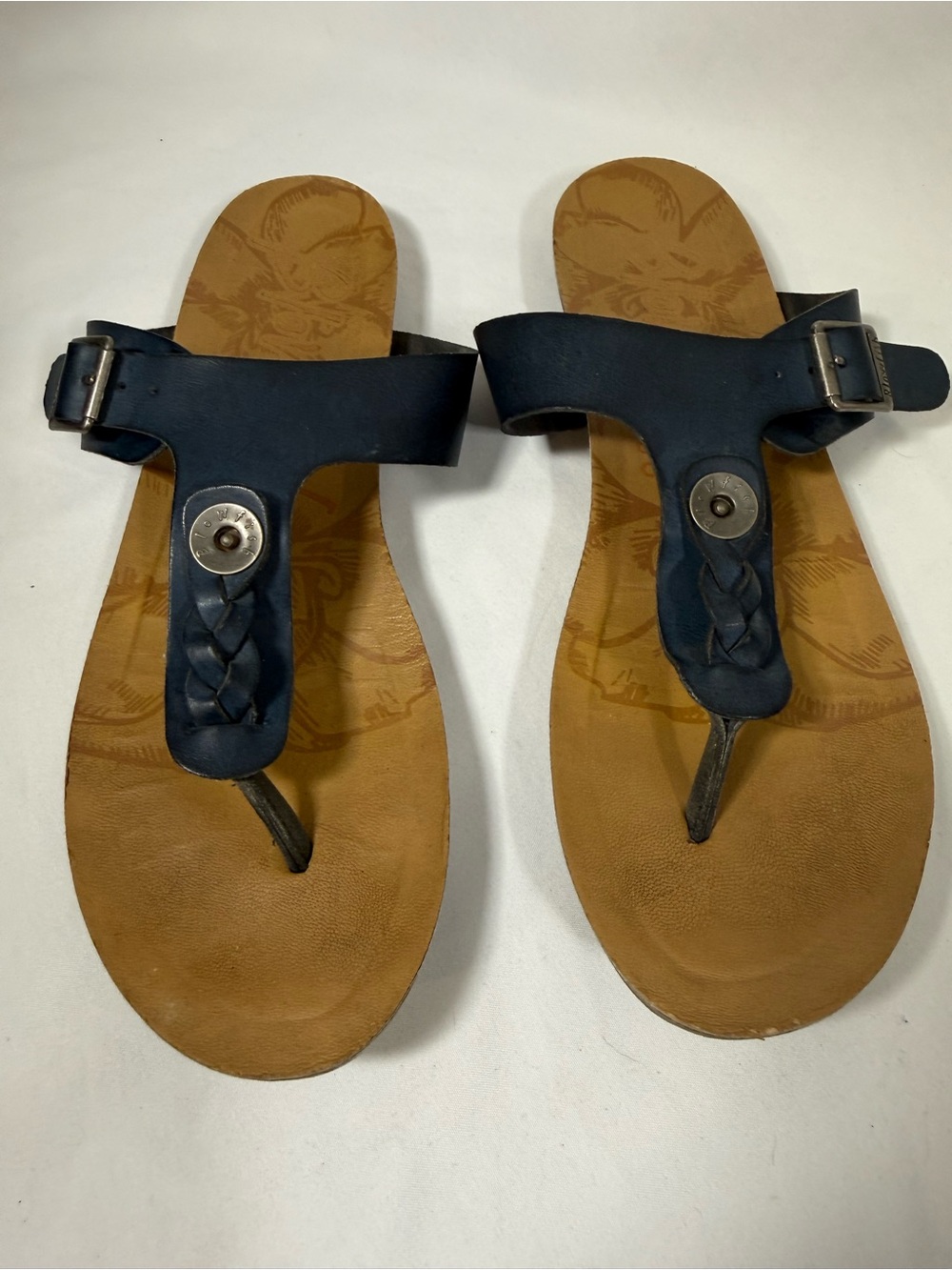 Blowfish Navy and Tan Braided Thong Sandals
